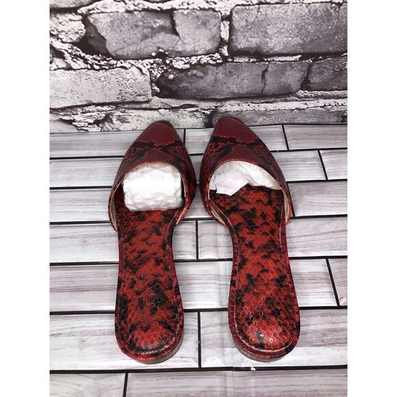 Vince Camuto Felinial Red Leather Snake Print Mule Flats Shoes Women 6M US/36.5 - Picture 5 of 16